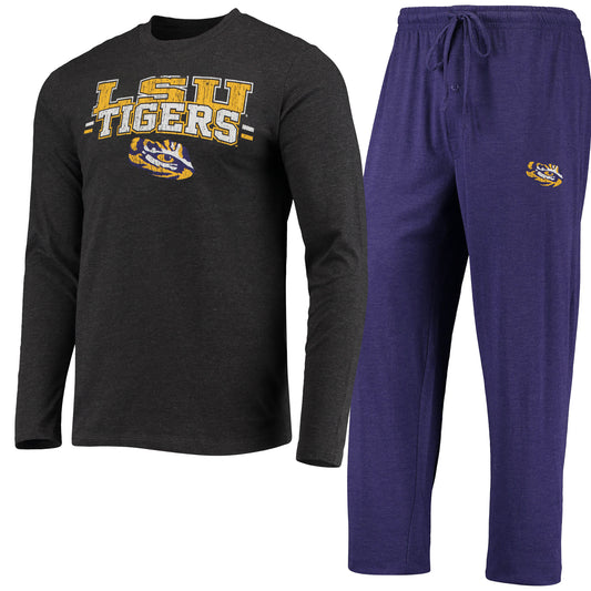 Men's Concepts Sport Purple/Heathered Charcoal LSU Tigers Meter Long Sleeve T-Shirt & Pants Sleep Set