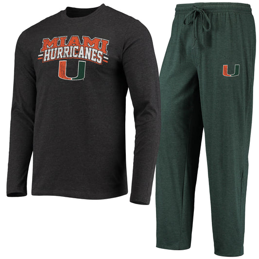 Men's Concepts Sport Green/Heathered Charcoal Miami Hurricanes Meter Long Sleeve T-Shirt & Pants Sleep Set