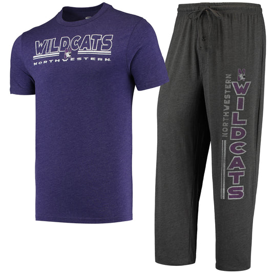 Men's Concepts Sport Heathered Charcoal/Purple Northwestern Wildcats Meter T-Shirt & Pants Sleep Set