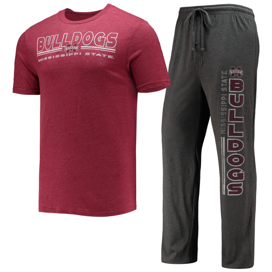 Men's Concepts Sport Heathered Charcoal/Maroon Mississippi State Bulldogs Meter T-Shirt & Pants Sleep Set