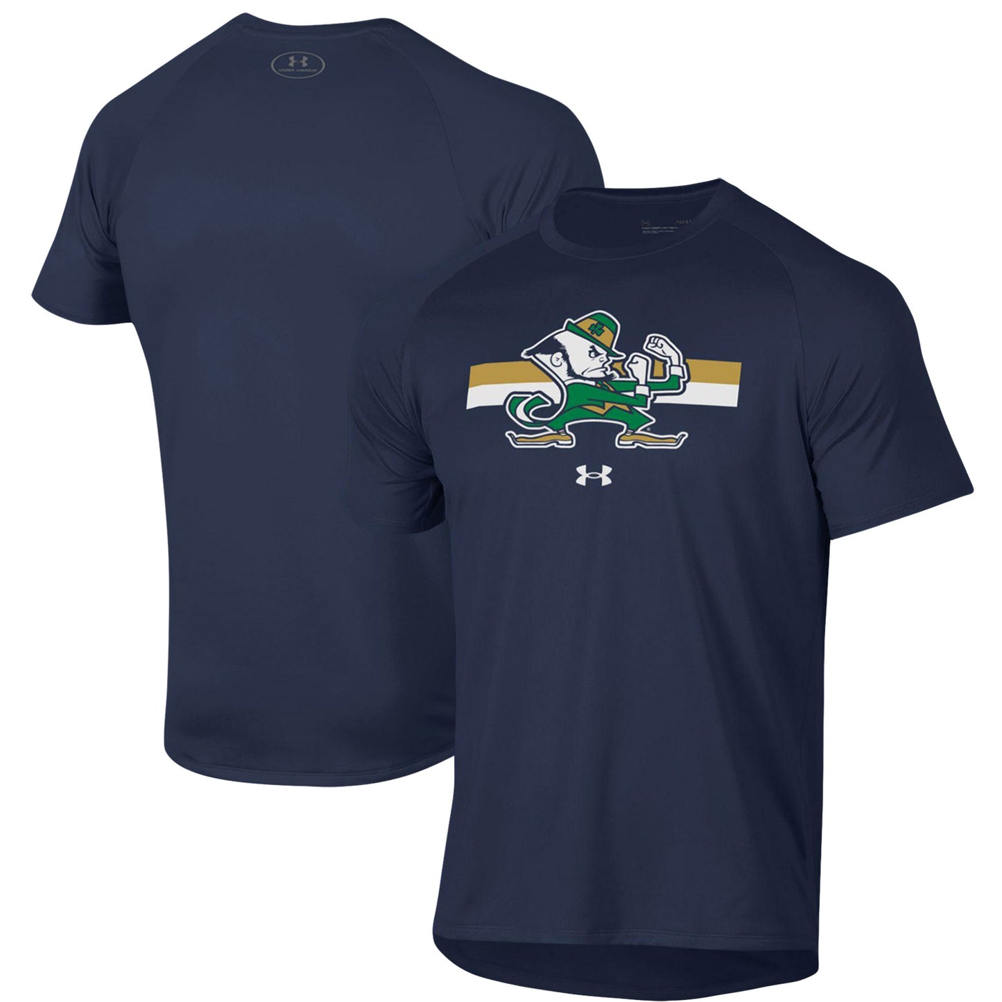 Men's Under Armour Navy Notre Dame Fighting Irish Leprechaun Logo Stripe Performance Raglan T-Shirt