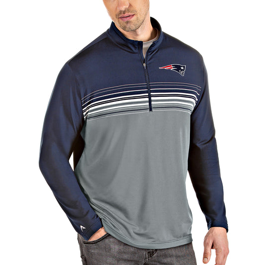 Men's Antigua Navy/Gray New England Patriots Big & Tall Pace Quarter-Zip Pullover Jacket