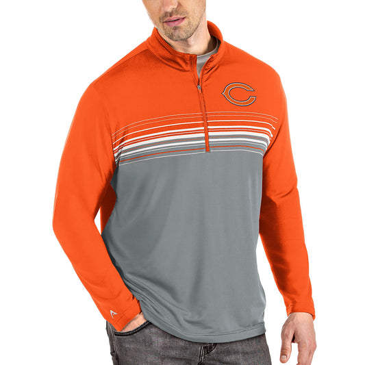 Men's Antigua Orange/Gray Chicago Bears Pace Quarter-Zip Pullover Jacket