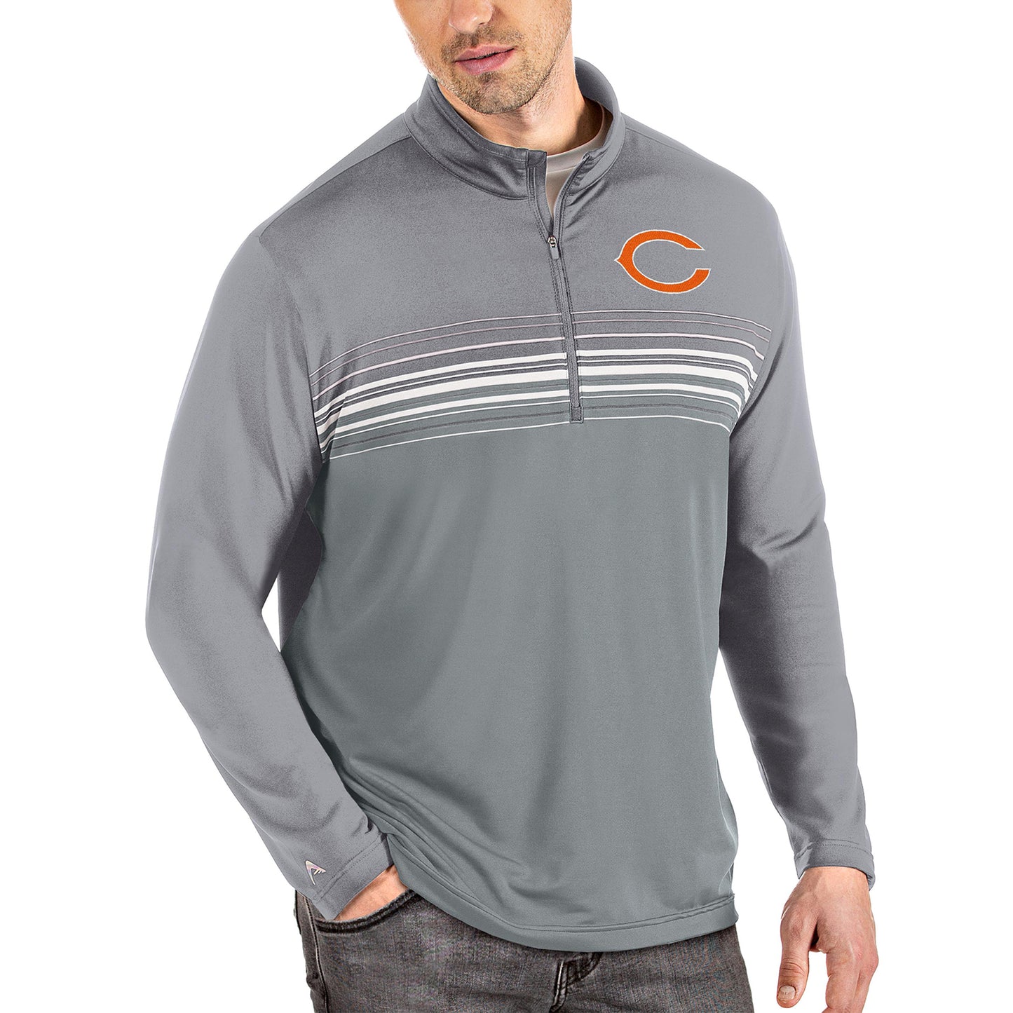 Men's Antigua Steel/Gray Chicago Bears Pace Quarter-Zip Pullover Jacket