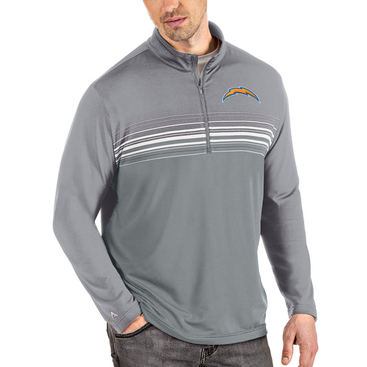 Men's Antigua Steel/Gray Los Angeles Chargers Pace Quarter-Zip Pullover Jacket