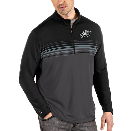 Men's Antigua Black/Gray Philadelphia Eagles Pace Quarter-Zip Pullover Jacket