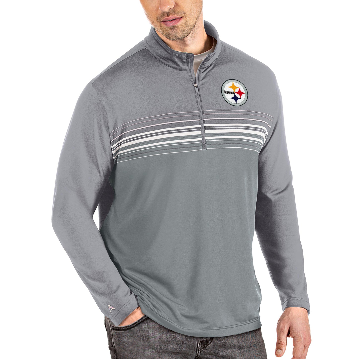 Men's Antigua Steel/Gray Pittsburgh Steelers Pace Quarter-Zip Pullover Jacket