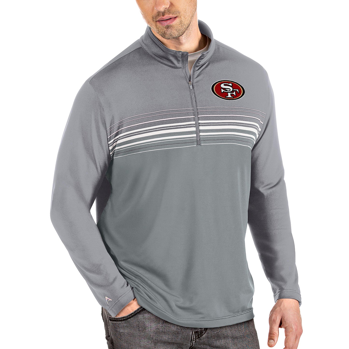 Men's Antigua Steel/Gray San Francisco 49ers Pace Quarter-Zip Pullover Jacket