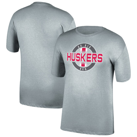 Men's Heathered Gray Nebraska Huskers Oval Stripe T-Shirt