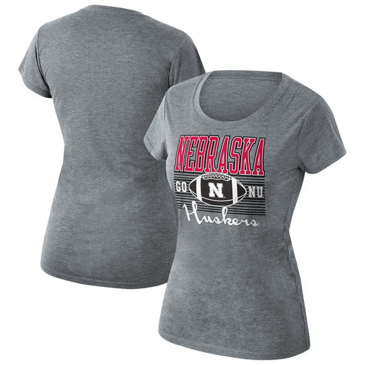 Women's Heathered Gray Nebraska Huskers Sideline Scoop Neck T-Shirt