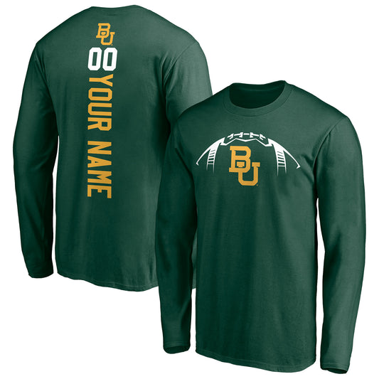 Men's Green Baylor Bears Playmaker Football Personalized Name & Number Long Sleeve T-Shirt