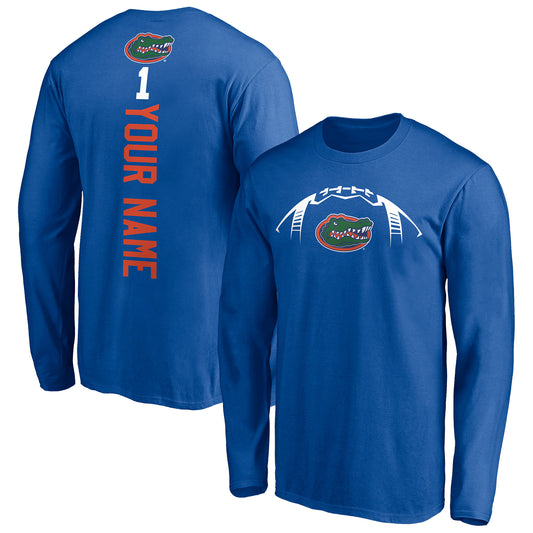 Men's Royal Florida Gators Playmaker Football Personalized Name Long Sleeve T-Shirt