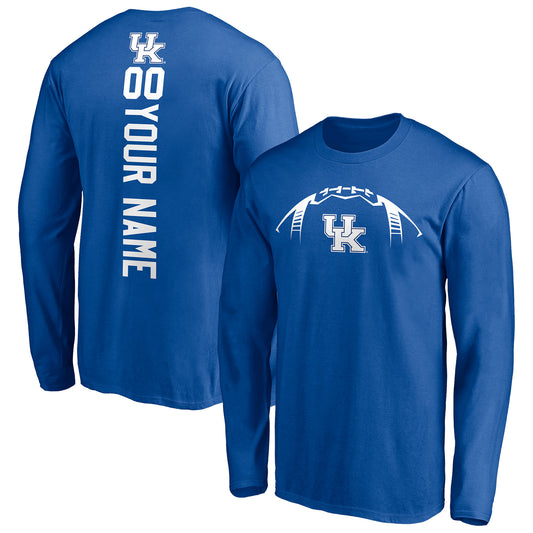 Men's Royal Kentucky Wildcats Playmaker Football Personalized Name & Number Long Sleeve T-Shirt