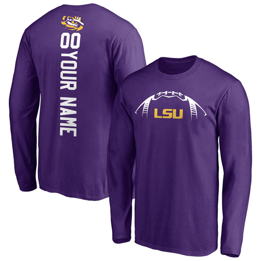 Men's Purple LSU Tigers Playmaker Football Personalized Name & Number Long Sleeve T-Shirt