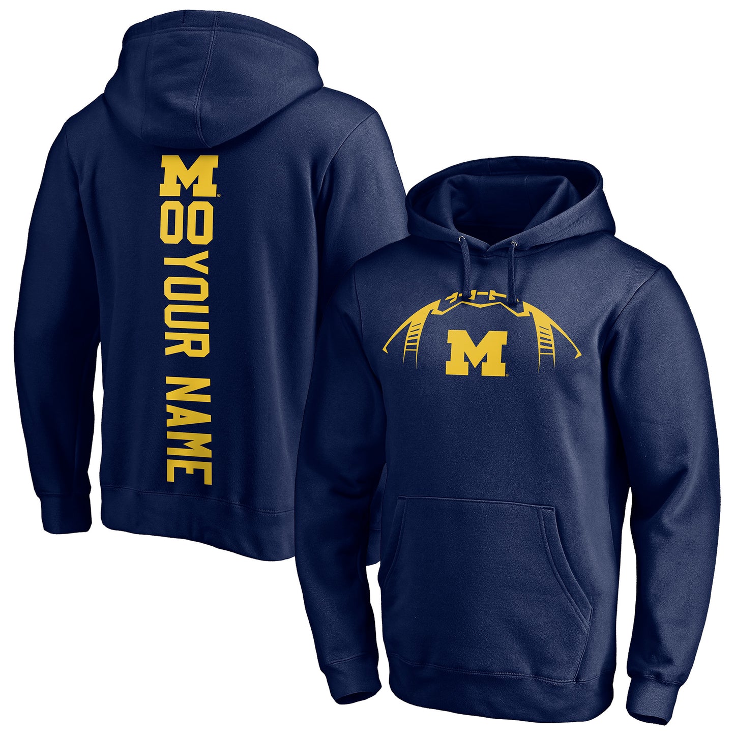 Men's Navy Michigan Wolverines Playmaker Football Personalized Name & Number Pullover Hoodie