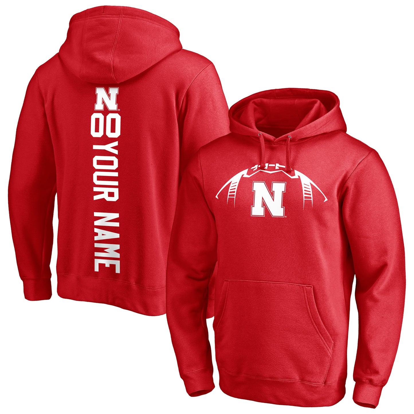 Men's Scarlet Nebraska Huskers Playmaker Football Personalized Name & Number Pullover Hoodie