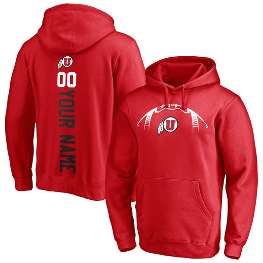 Men's Red Utah Utes Playmaker Football Personalized Name & Number Pullover Hoodie