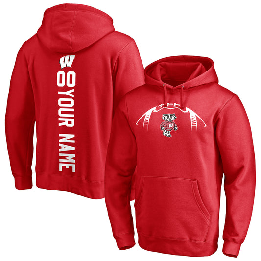 Men's Red Wisconsin Badgers Playmaker Football Personalized Name & Number Pullover Hoodie