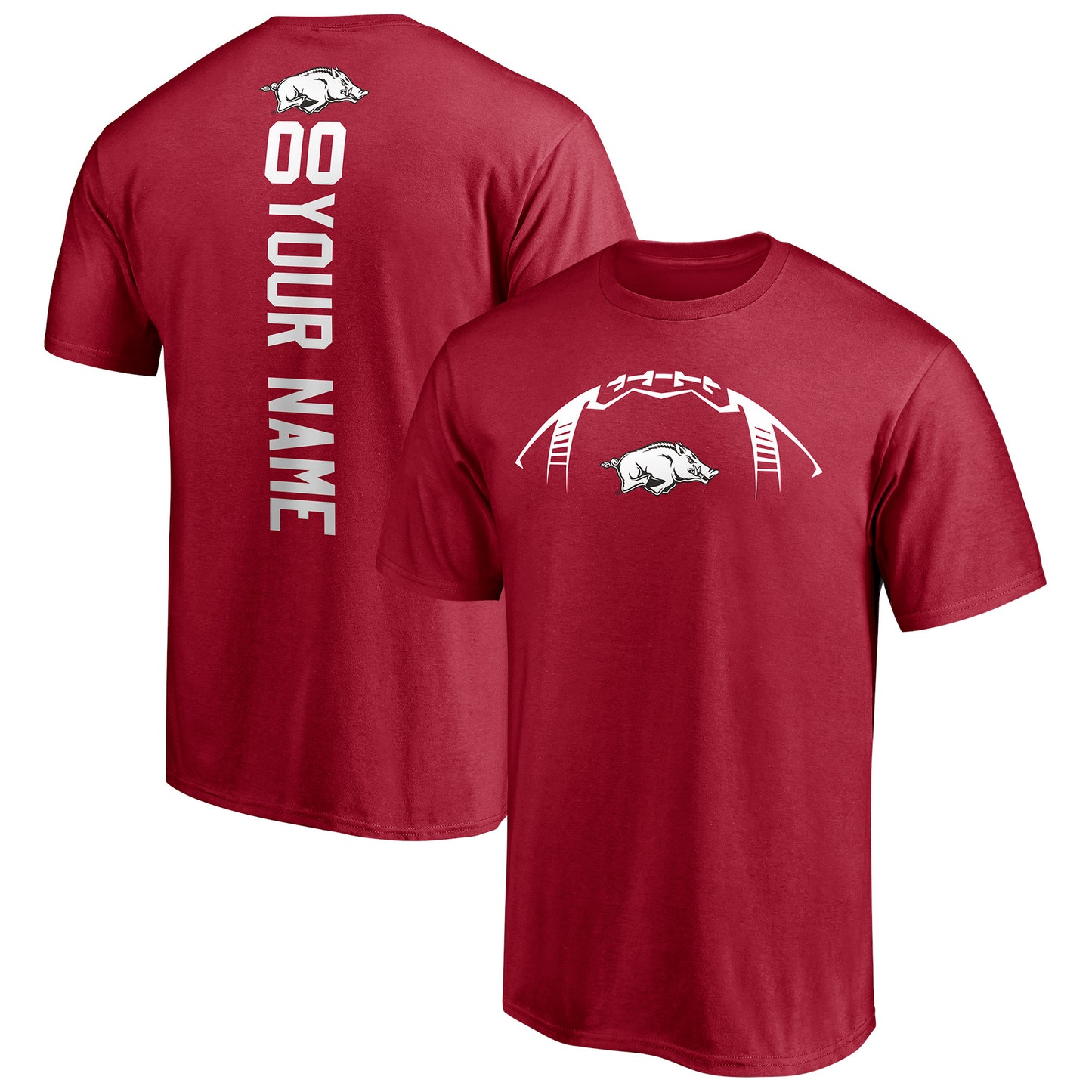 Men's Cardinal Arkansas Razorbacks Playmaker Football Personalized Name & Number T-Shirt