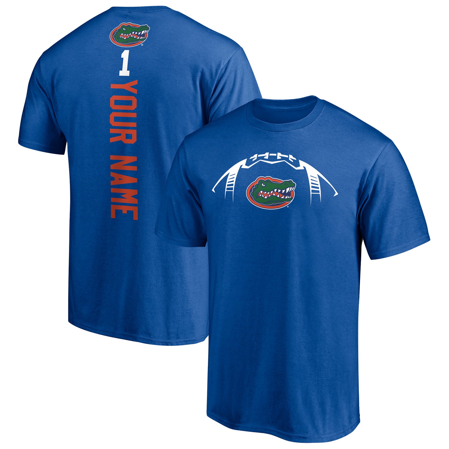 Men's Royal Florida Gators Playmaker Football Personalized Name T-Shirt