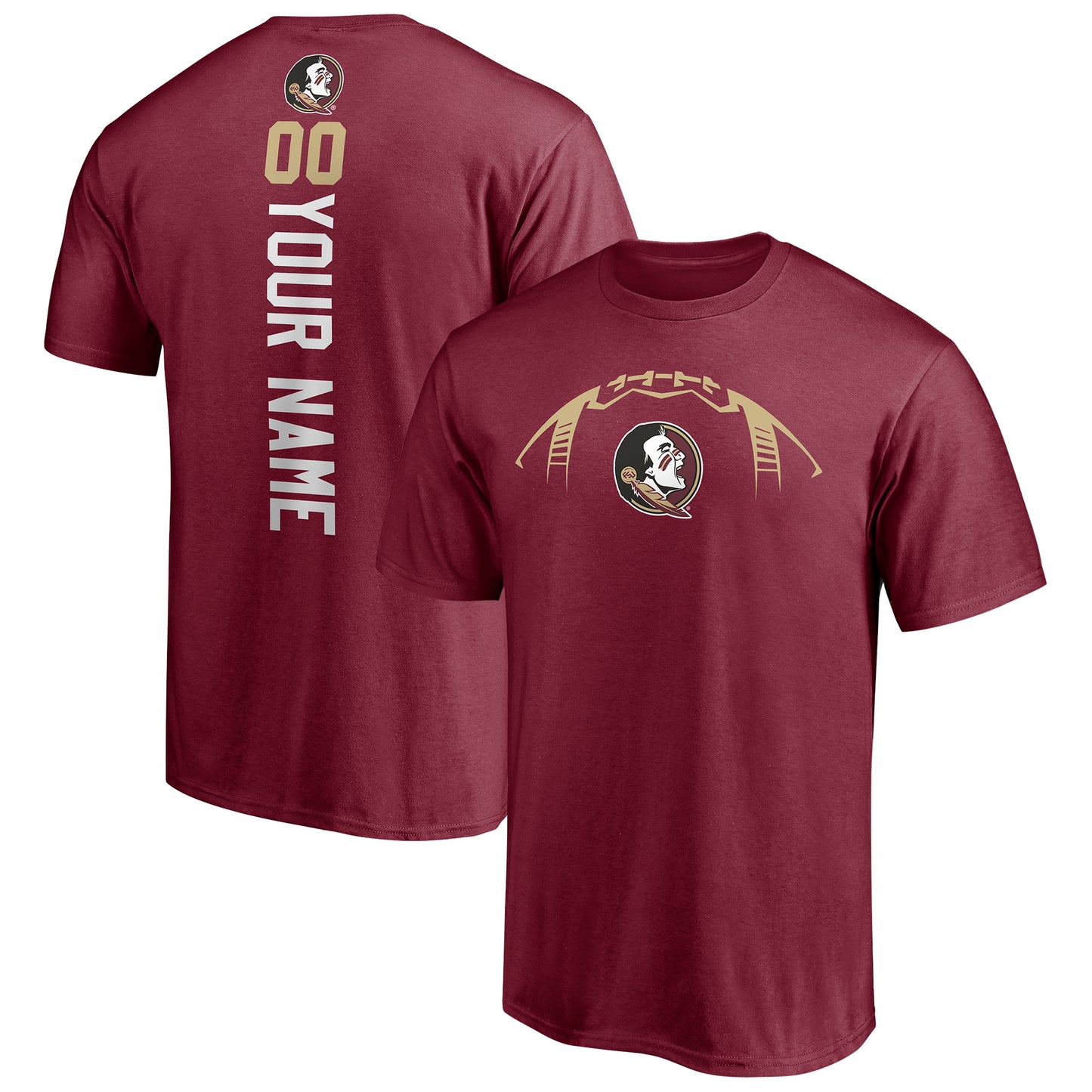 Men's Garnet Florida State Seminoles Playmaker Football Personalized Name & Number T-Shirt