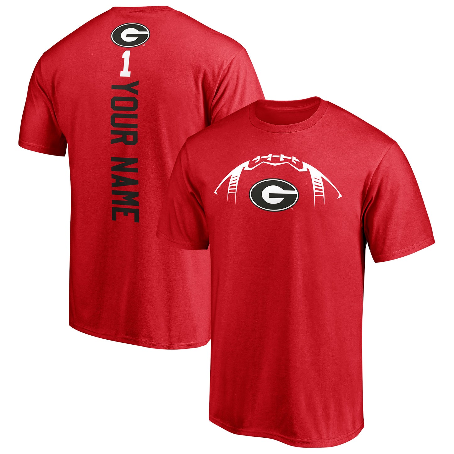 Men's Red Georgia Bulldogs Playmaker Football Personalized Name T-Shirt