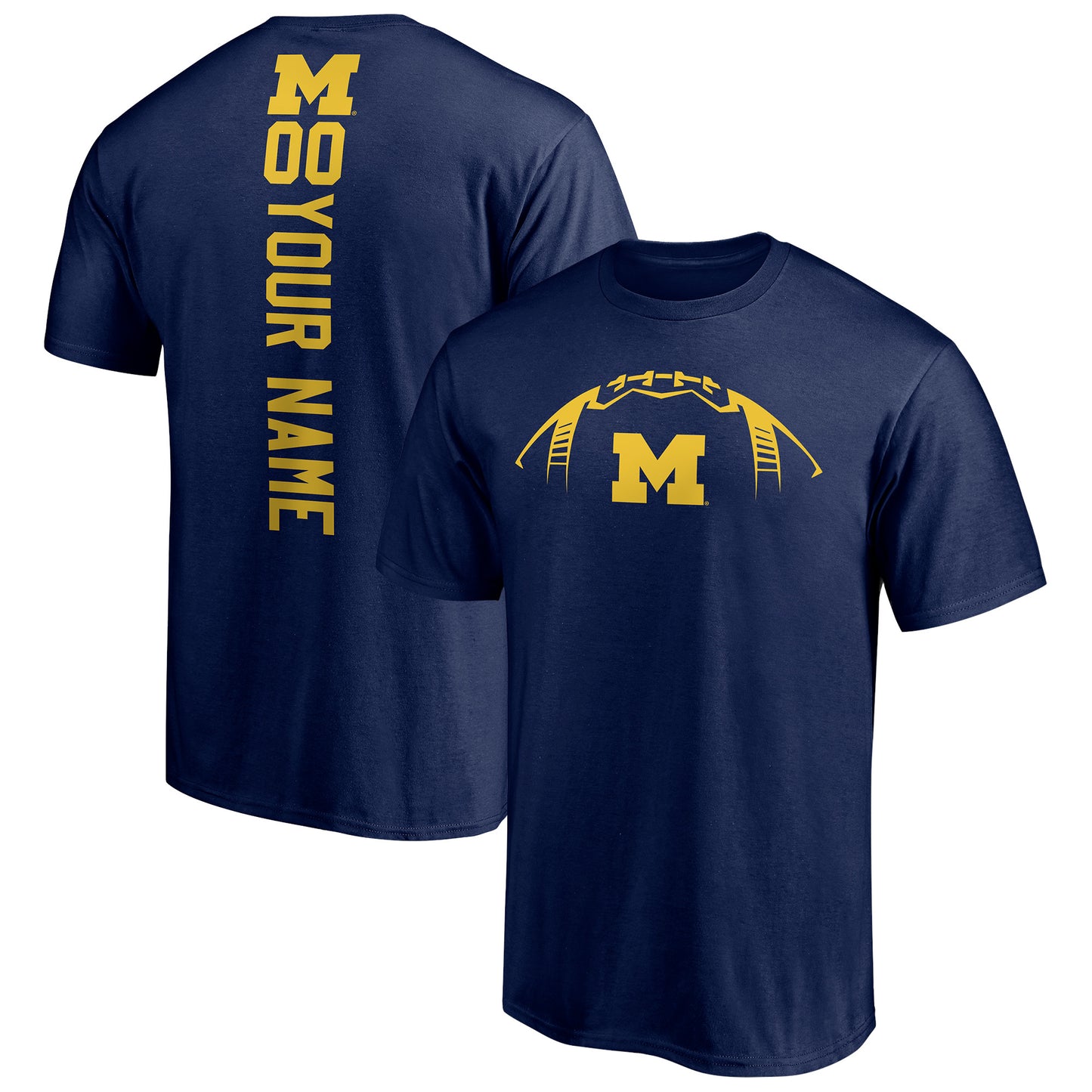 Men's Navy Michigan Wolverines Playmaker Football Personalized Name & Number T-Shirt