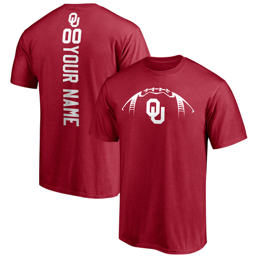 Men's Crimson Oklahoma Sooners Playmaker Football Personalized Name & Number T-Shirt