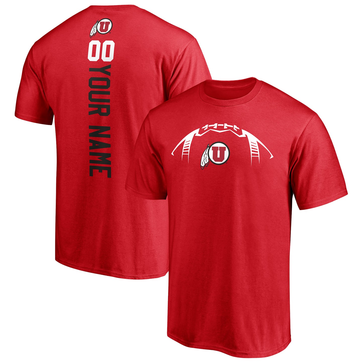 Men's Red Utah Utes Playmaker Football Personalized Name & Number T-Shirt