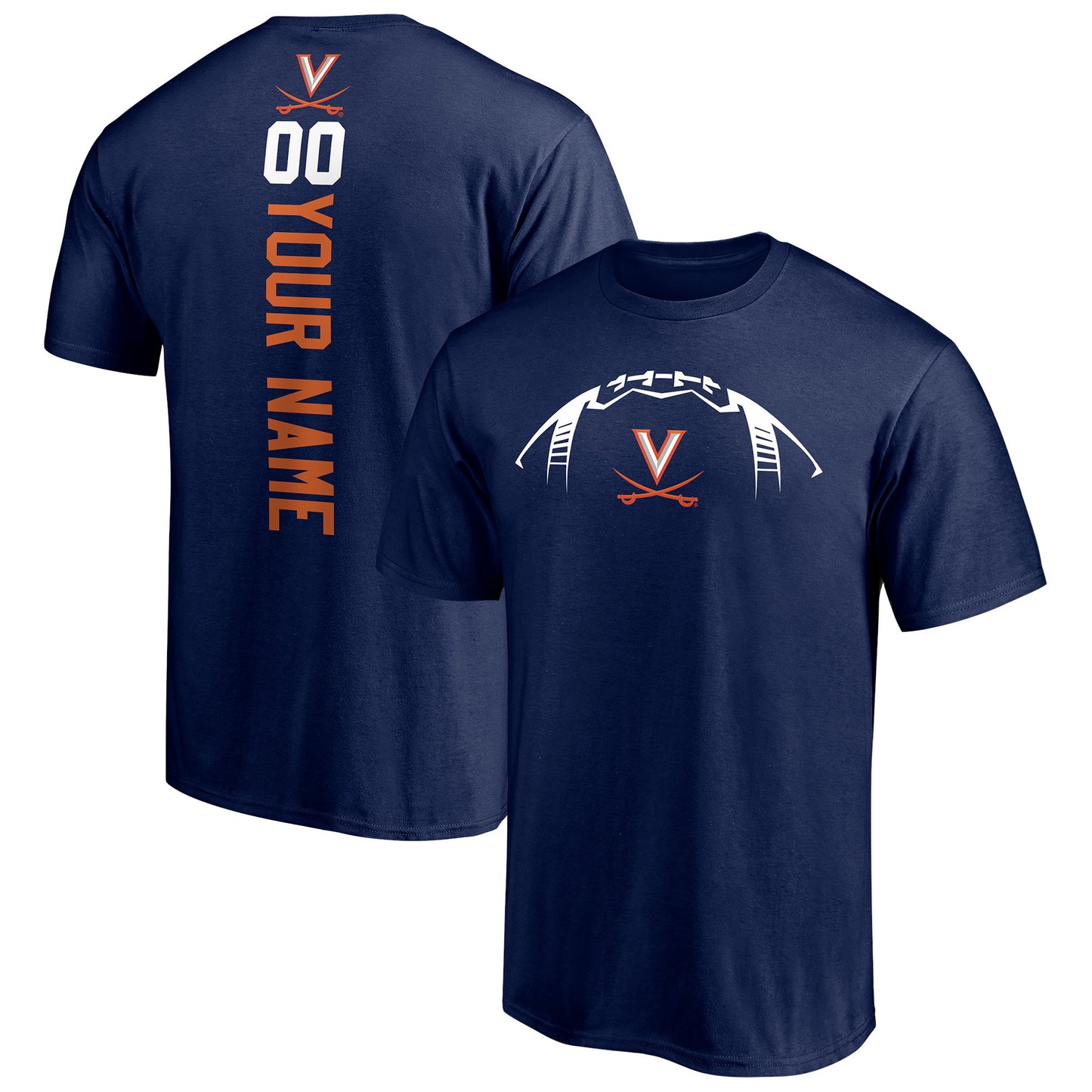Men's Navy Virginia Cavaliers Playmaker Football Personalized Name & Number T-Shirt