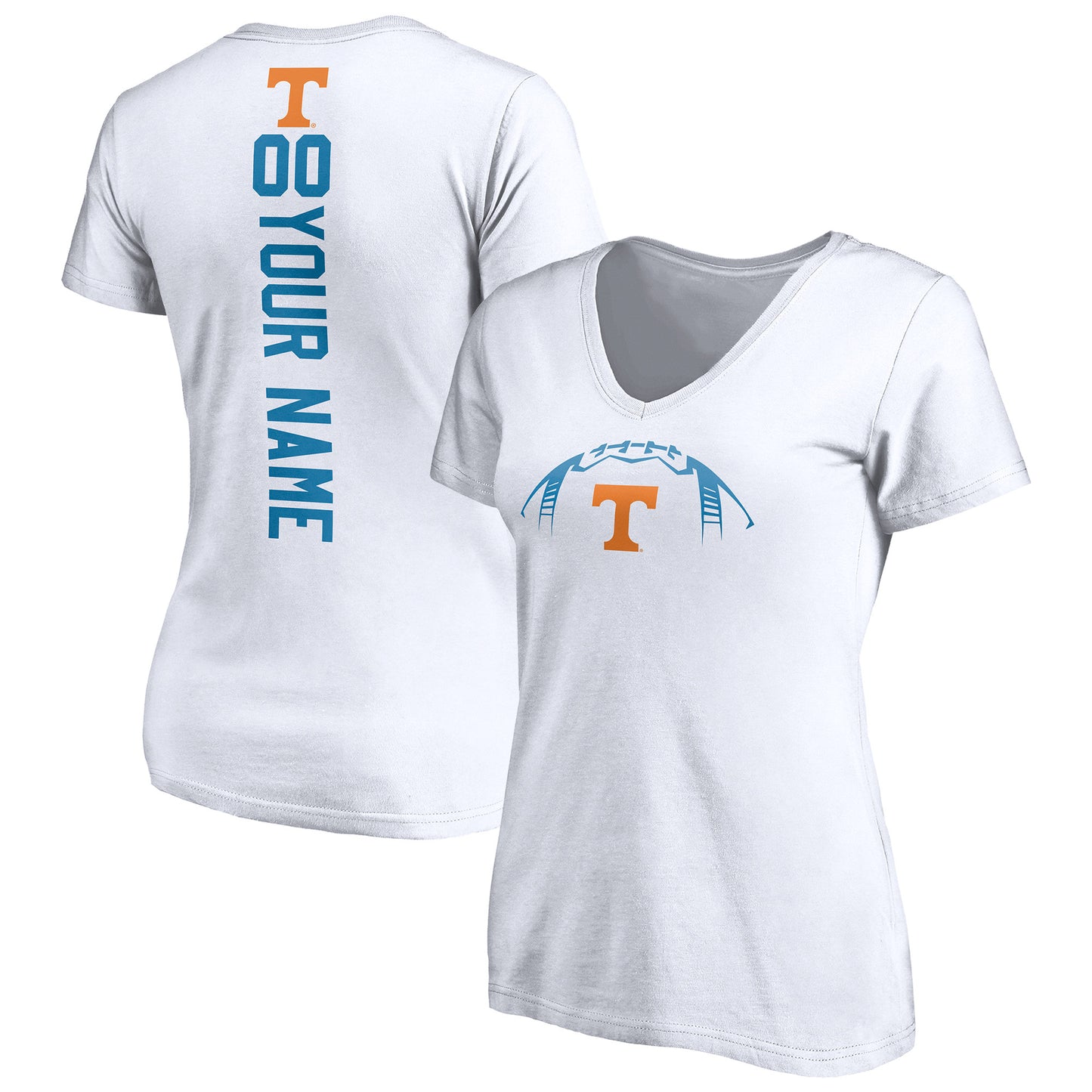 Women's White Tennessee Volunteers Playmaker Football Personalized Name & Number V-Neck T-Shirt