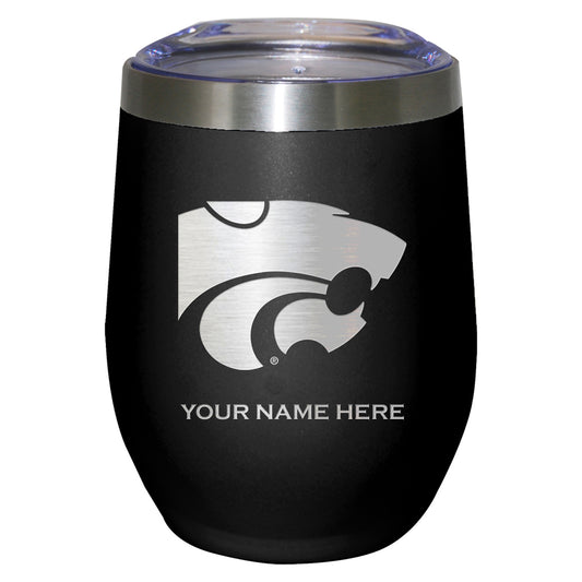 Black Kansas State Wildcats 12oz. Personalized Etched Stemless Tumbler