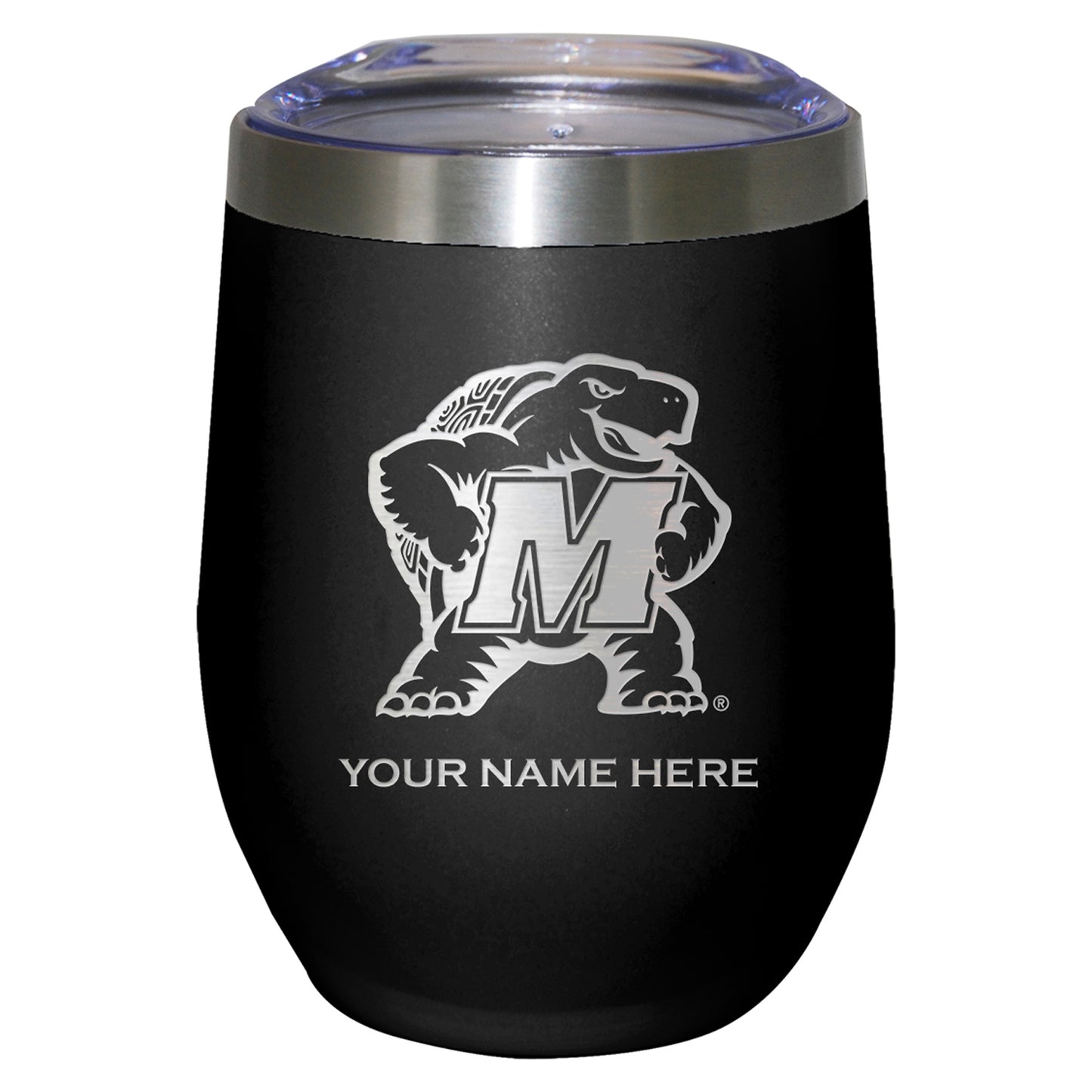 Black Maryland Terrapins 12oz. Personalized Etched Stemless Tumbler