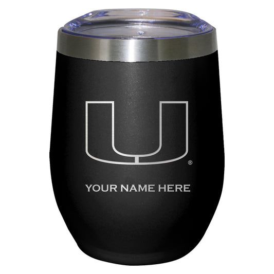 Black Miami Hurricanes 12oz. Personalized Etched Stemless Tumbler