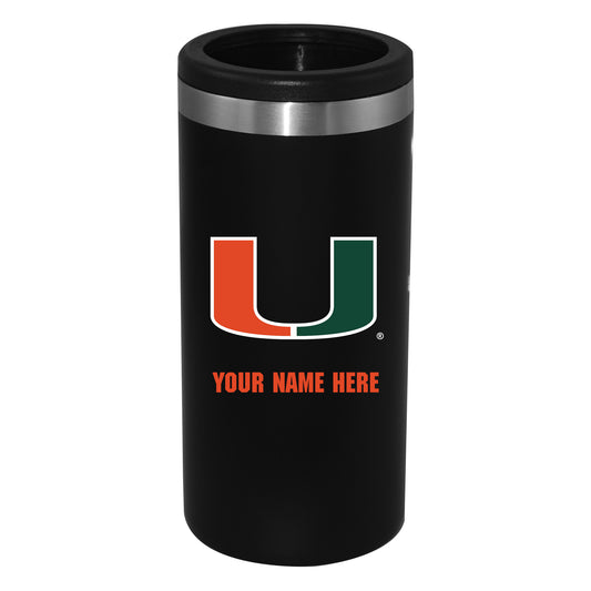 Black Miami Hurricanes 12oz. Personalized Slim Can Holder