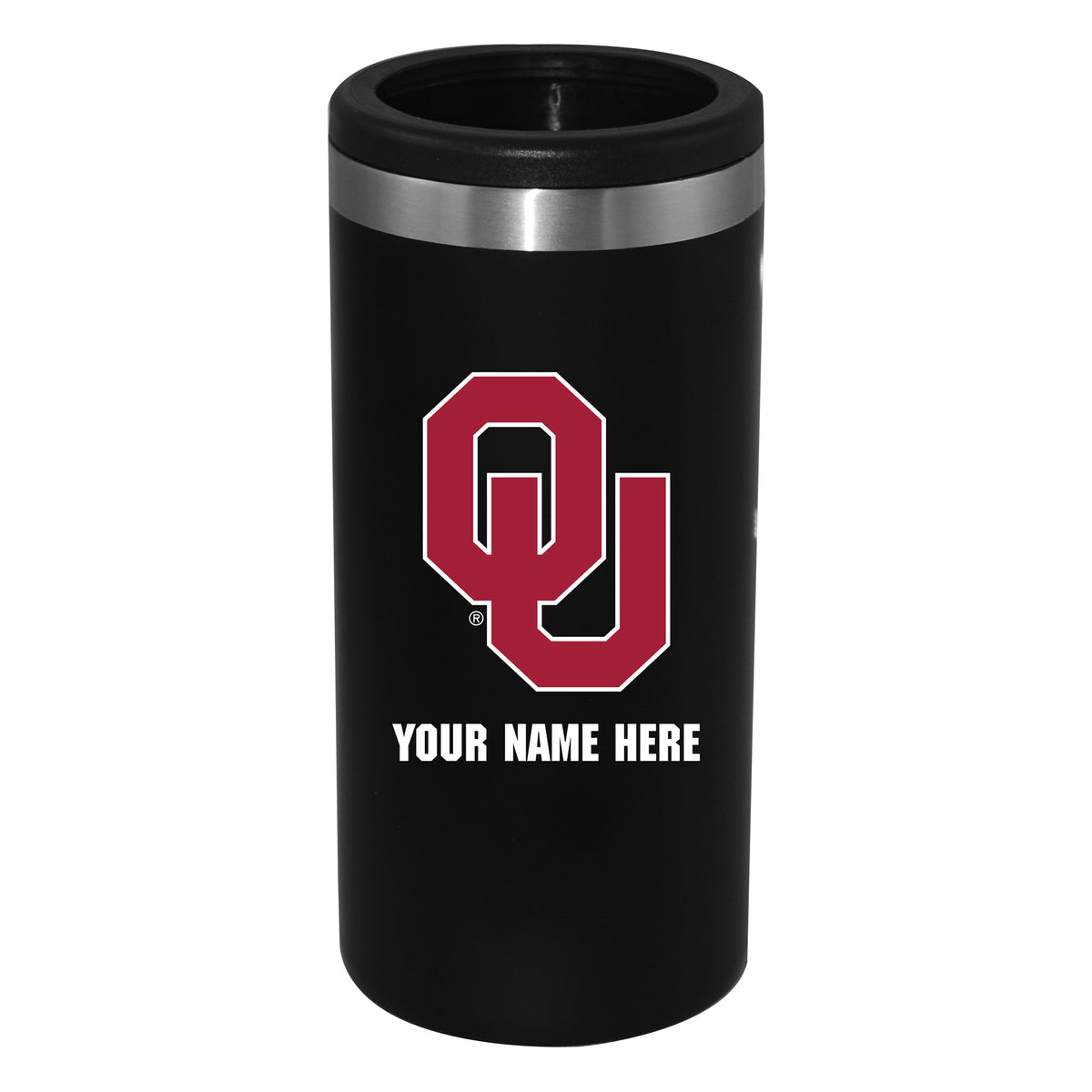 Black Oklahoma Sooners 12oz. Personalized Slim Can Holder