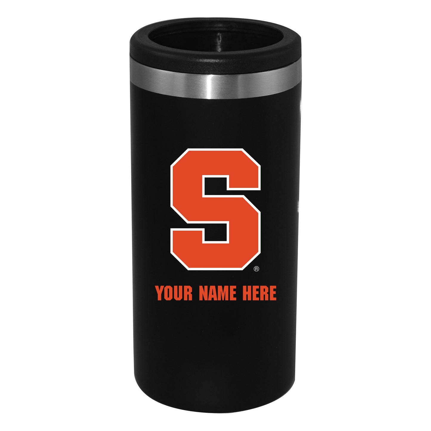 Black Syracuse Orange 12oz. Personalized Slim Can Holder