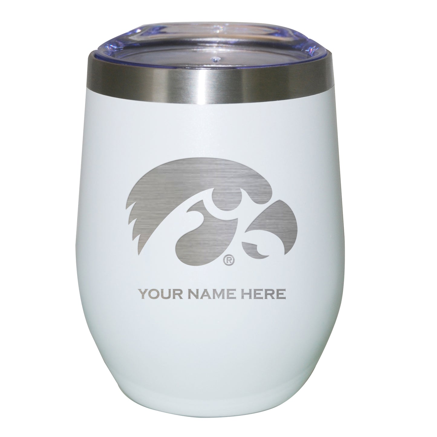 White Iowa Hawkeyes 12oz. Personalized Etched Stemless Tumbler