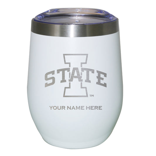 White Iowa State Cyclones 12oz. Personalized Etched Stemless Tumbler