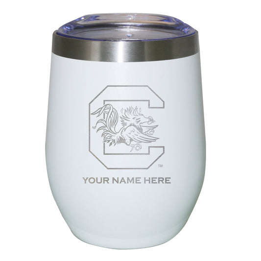 White South Carolina Gamecocks 12oz. Personalized Etched Stemless Tumbler