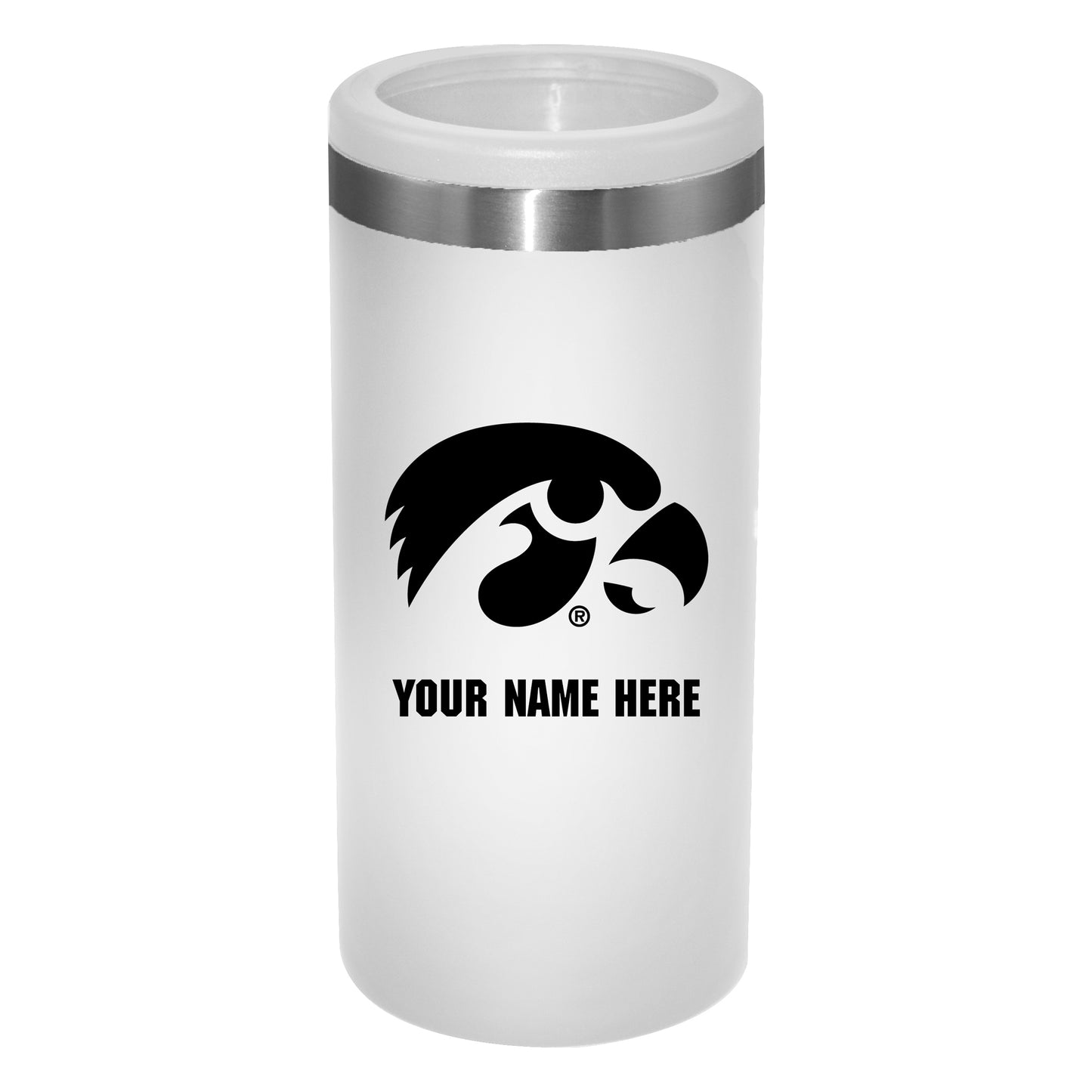 White Iowa Hawkeyes 12oz. Personalized Slim Can Holder