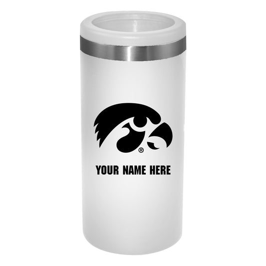 White Iowa Hawkeyes 12oz. Personalized Slim Can Holder