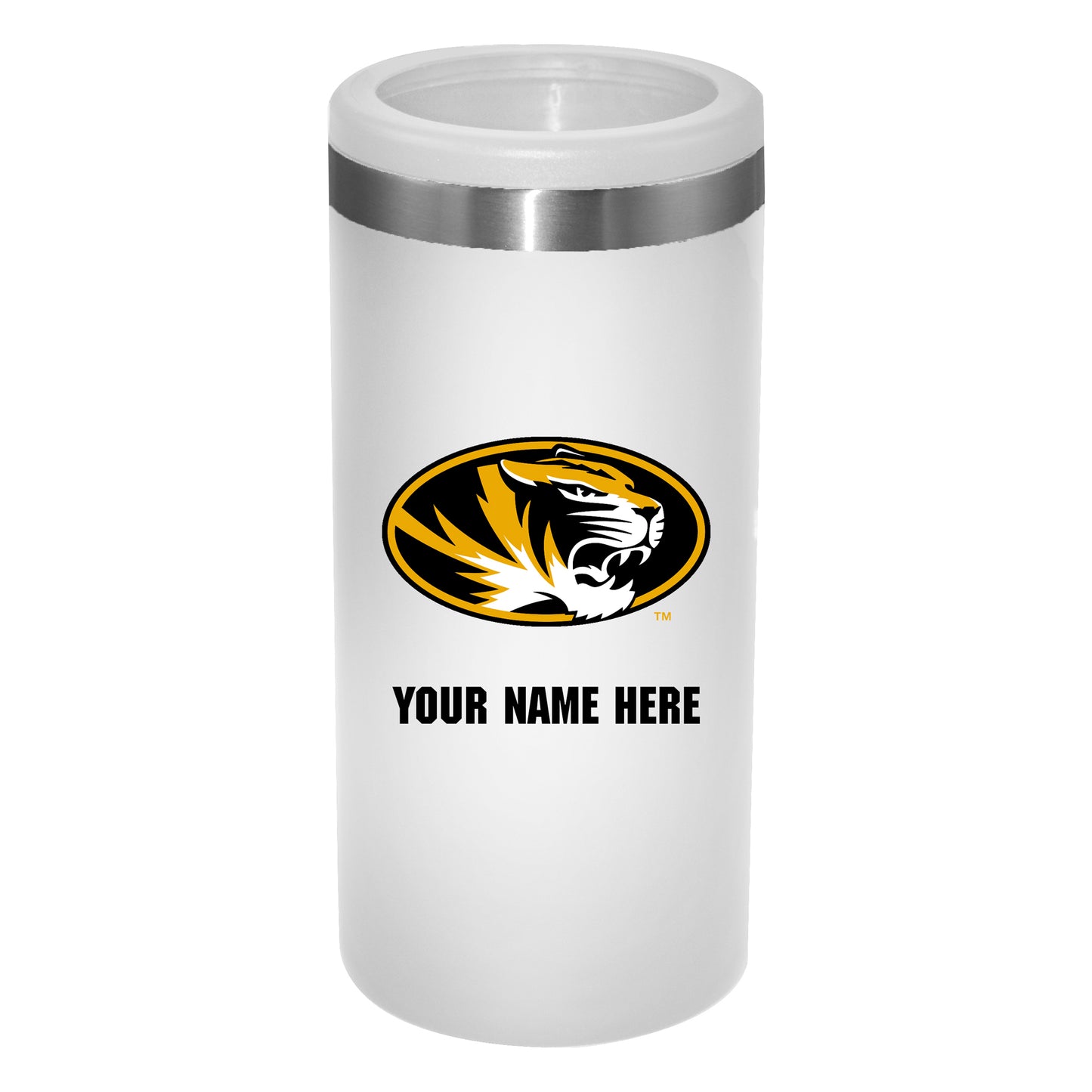 White Missouri Tigers 12oz. Personalized Slim Can Holder