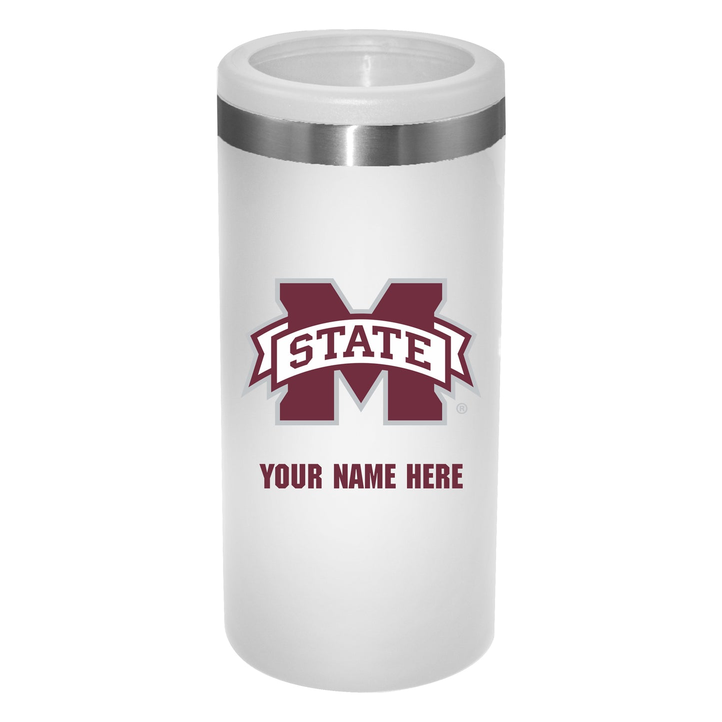 White Mississippi State Bulldogs 12oz. Personalized Slim Can Holder