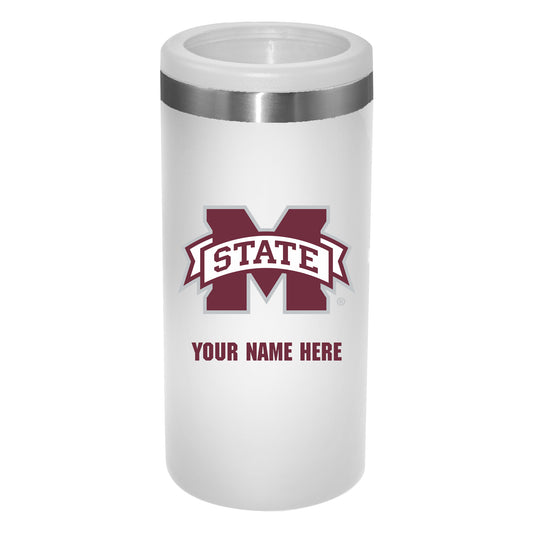 White Mississippi State Bulldogs 12oz. Personalized Slim Can Holder