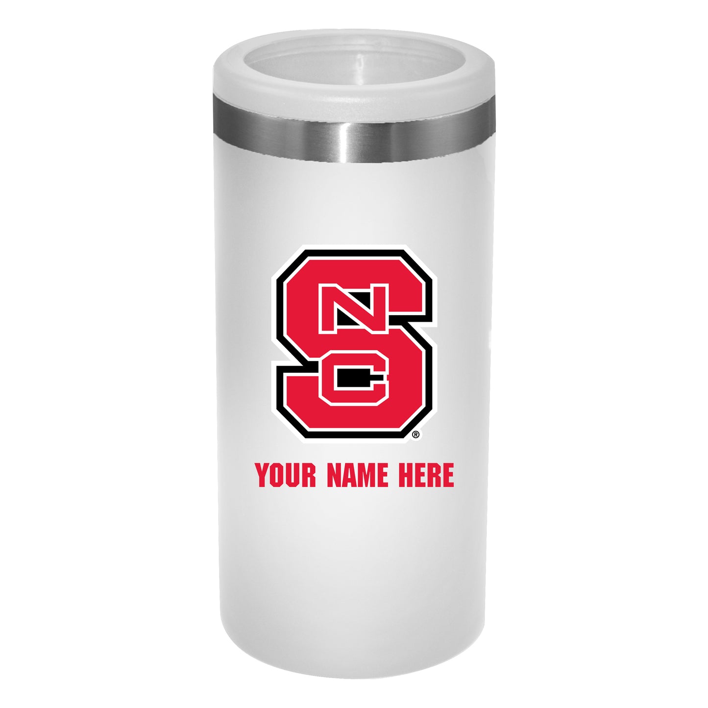 White NC State Wolfpack 12oz. Personalized Slim Can Holder