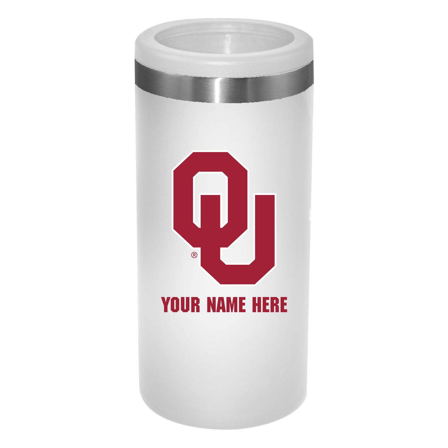 White Oklahoma Sooners 12oz. Personalized Slim Can Holder