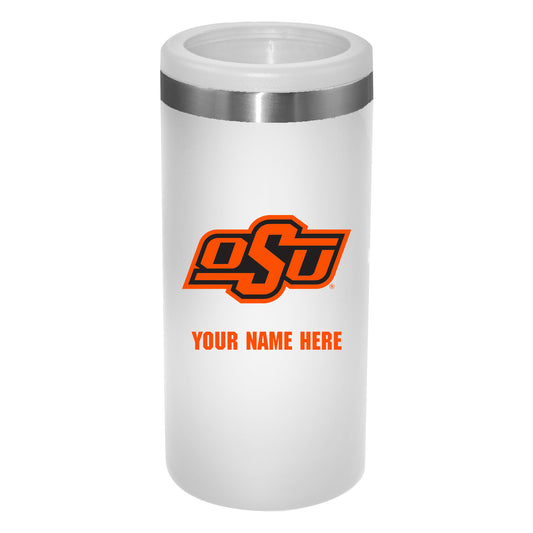 White Oklahoma State Cowboys 12oz. Personalized Slim Can Holder