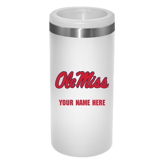 White Ole Miss Rebels 12oz. Personalized Slim Can Holder