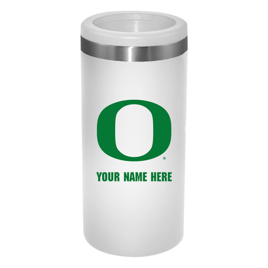 White Oregon Ducks 12oz. Personalized Slim Can Holder
